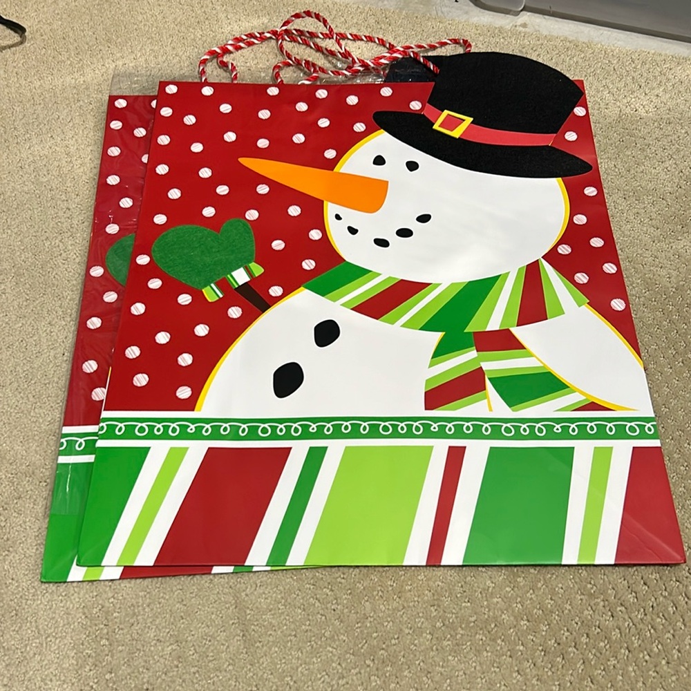 2 Jumbo Snowman Christmas Gift Bags